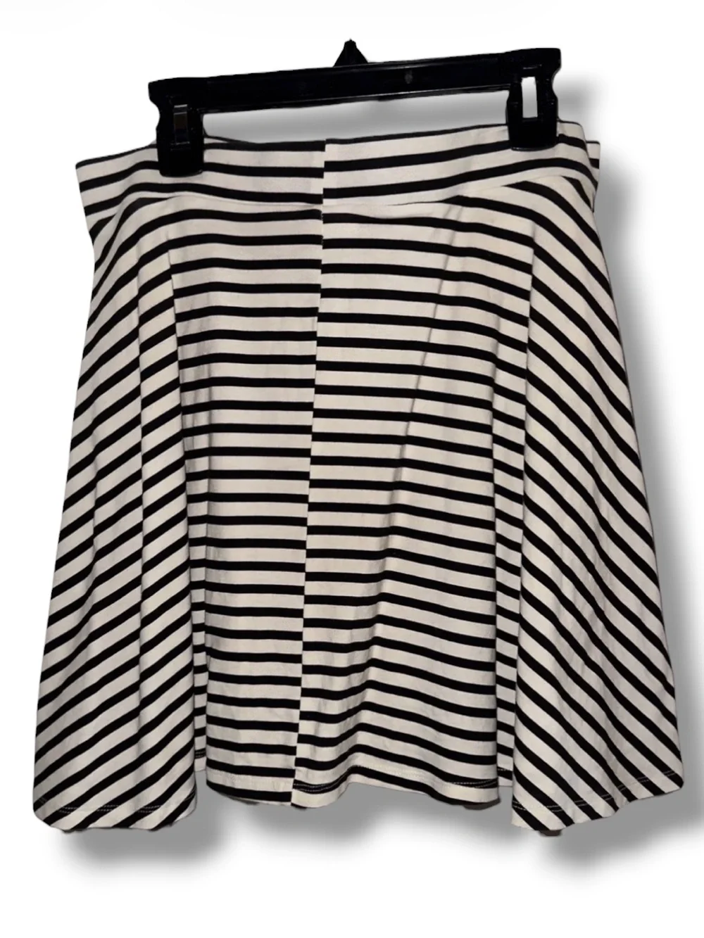 PINK Victoria's Secret Striped Skater Skirt Large Black White Flirty Mini A-Line